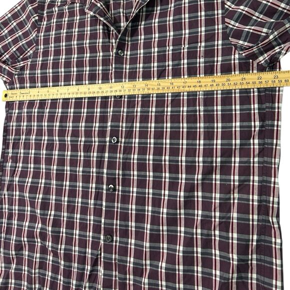 Michael Kors Mens Plaid Button Down Shirt 16 34/35 Burgundy Gray White - Picture 7 of 12
